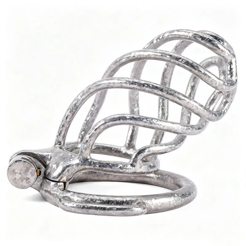 Pure Titanium Ice-Crack Spiral Chastity Cage Q610001